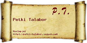 Petki Talabor névjegykártya